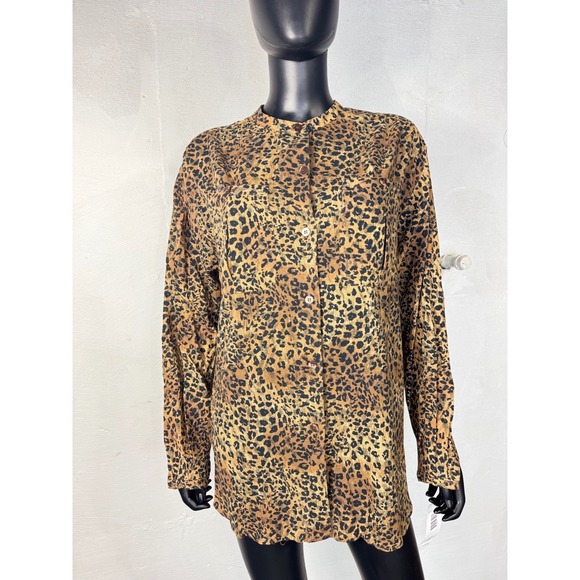 Lizsport Leopard Print Button Up Tunic Top Blouse Animal Print Shirt Small - Picture 1 of 9